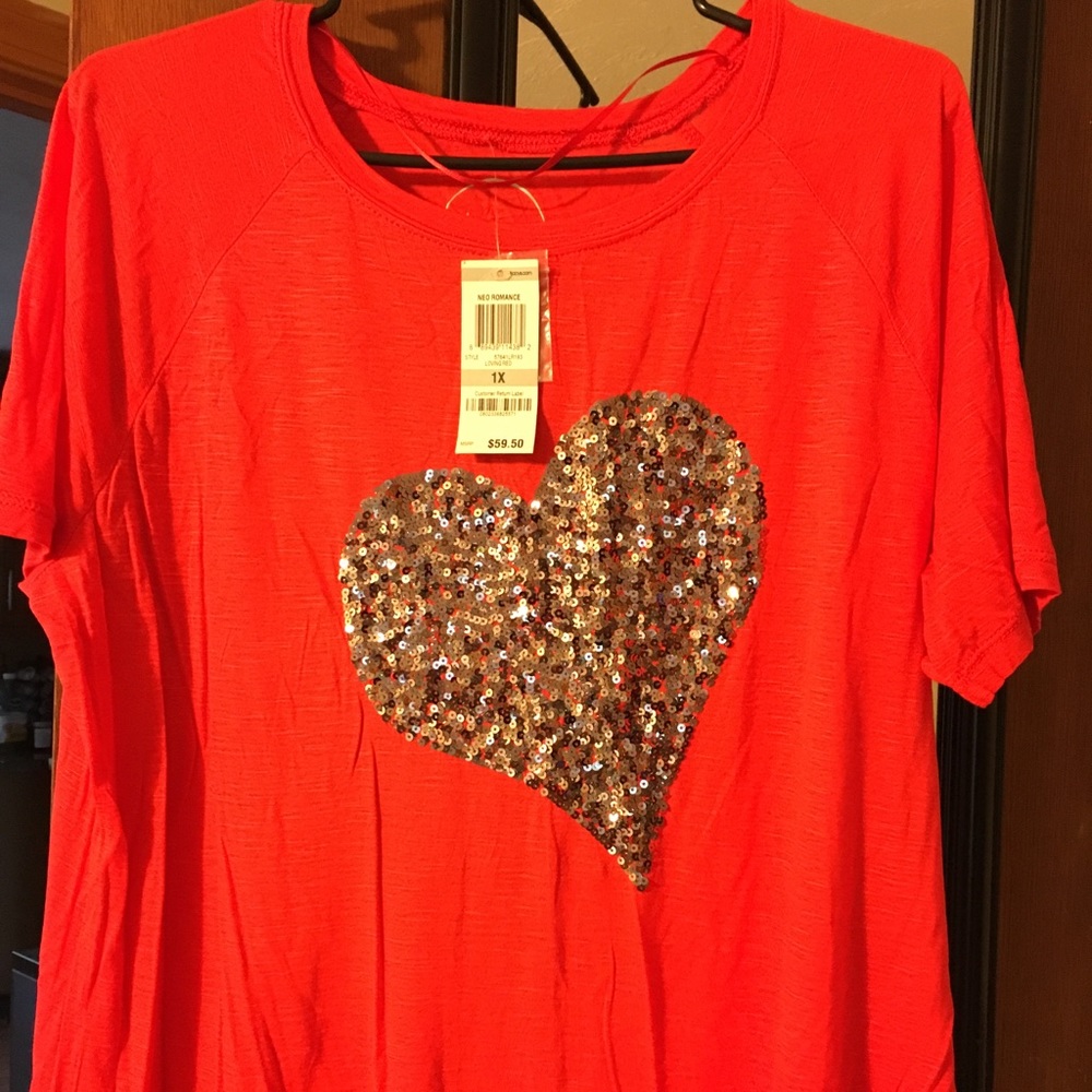 Beautiful New Red Romance top with sequin heart.